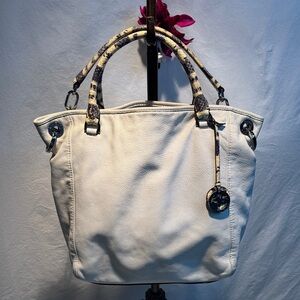 MICHAEL Michael Kors White Tote with Patterned Handles